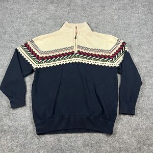 Weatherproof Vintage the Holiday Sweater Men XL Beige Blue Fair Isle Quarter Zip